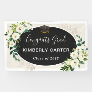 Beautiful Ivory Green Floral Graduation Party Banner
