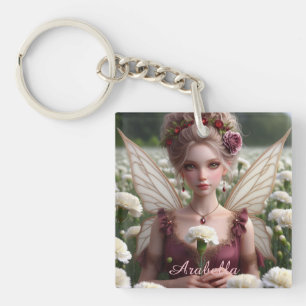 Beautiful January Fairy in Carnations Key Ring