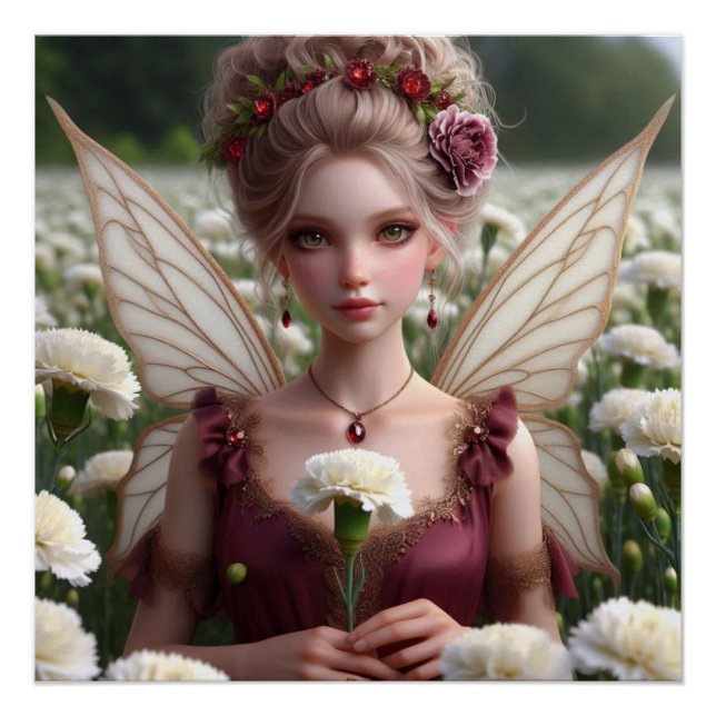 Beautiful January Fairy in Carnations Poster (Front)