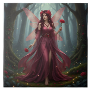 Beautiful January Garnet Fairy Ceramic Tile