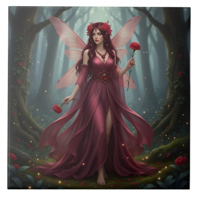 Beautiful January Garnet Fairy Ceramic Tile (Front)