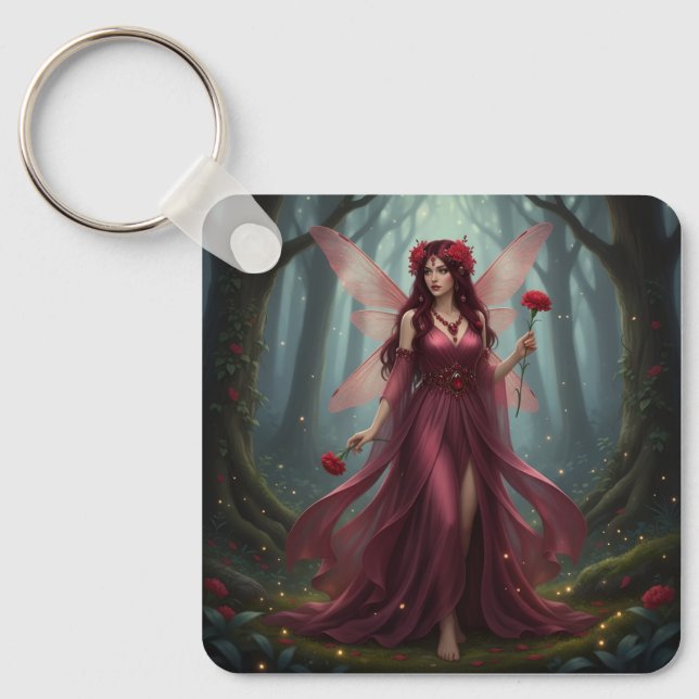 Beautiful January Garnet Fairy Key Ring (Front)