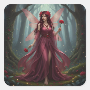 Beautiful January Garnet Fairy Square Sticker
