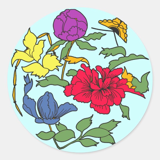 Beautiful Japanese Flower Art Classic Round Sticker (Front)