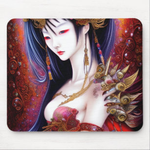Beautiful Japanese Girl Gothic Fantasy Triptych Mouse Pad