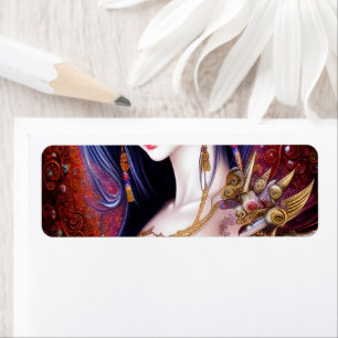 Beautiful Japanese Girl Gothic Fantasy Triptych Return Address Label