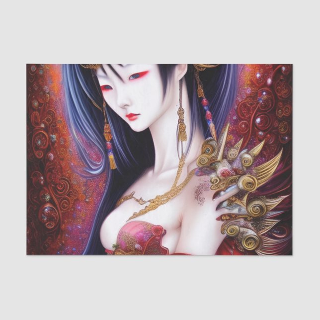 Beautiful Japanese Girl Gothic Fantasy Triptych Tissue Paper (Front)