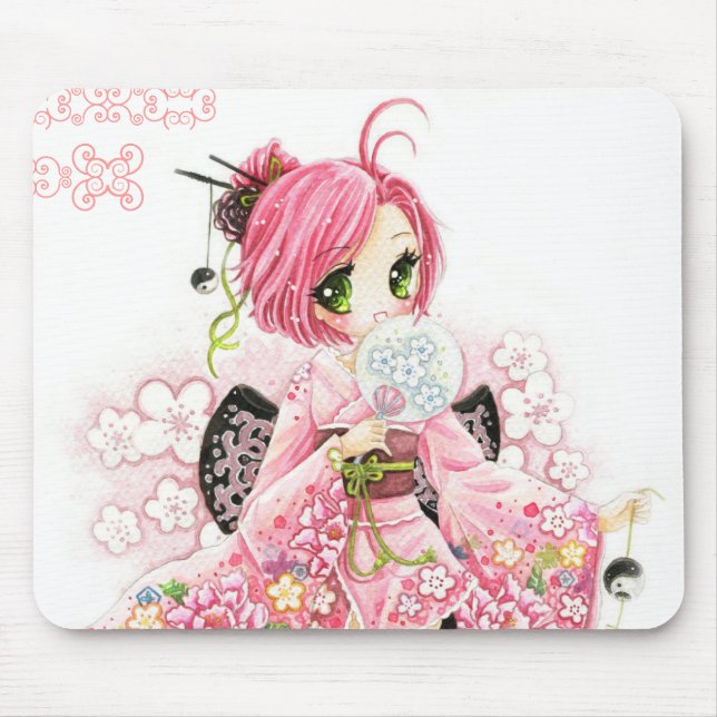 Beautiful Japanese girl in Kimono Mouse Pad (Front)