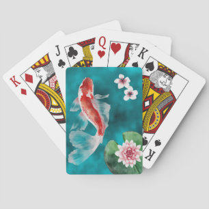 Beautiful Japanese Koi Fish, Cherry Blossoms Japan Playing Cards