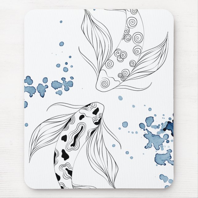 Beautiful Japanese Koi Fish Swimming Mouse Pad (Front)