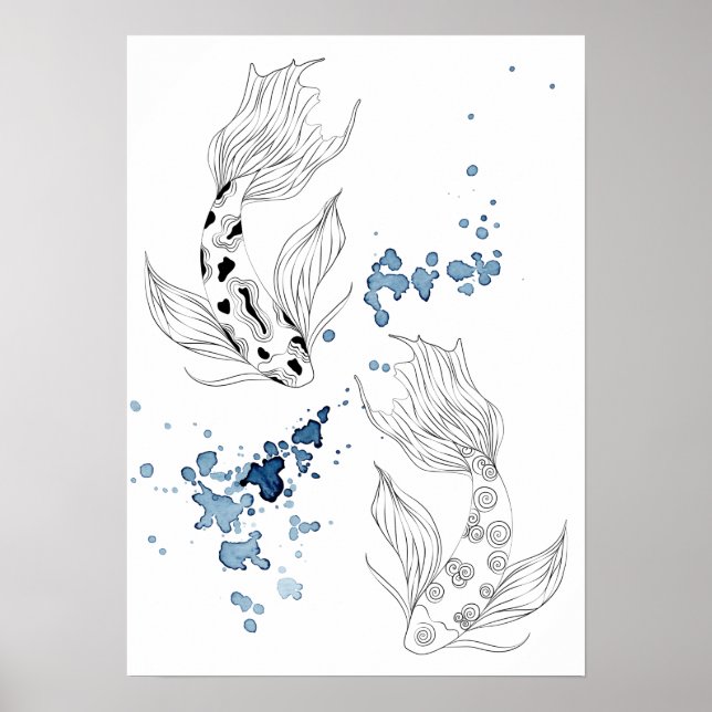 Beautiful Japanese Koi Fish Swimming Poster (Front)