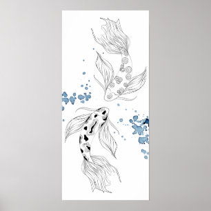 Beautiful Japanese Koi Fish Swimming Poster