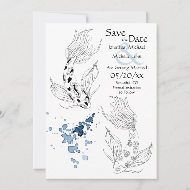 Beautiful Japanese Koi Fish Swimming Wedding Save The Date (Front)