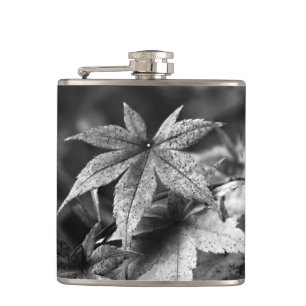 Beautiful Japanese Maple Leaf Portrait in B/W Hip Flask