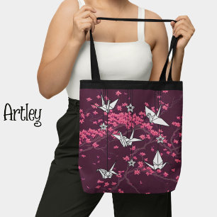Beautiful Japanese origami crane cherry blossom Tote Bag