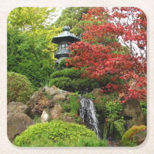 Beautiful Japanese Rock Garden with Pagoda Square Paper Coaster