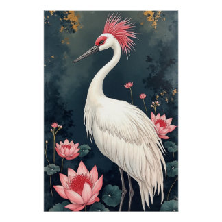 Beautiful Japanese White Crane Poster