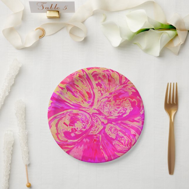 Beautiful Jewel Toned Red & Fuchsia Pink Abstract  Paper Plate (Wedding)