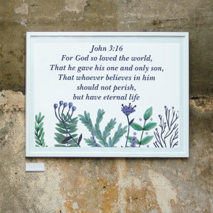 Beautiful John 3:16 Inspirational Christian Floral Poster