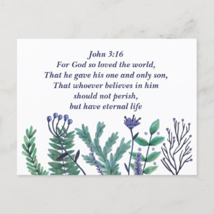 Beautiful John 3:16 Pretty Christian Bible Verse Holiday Postcard