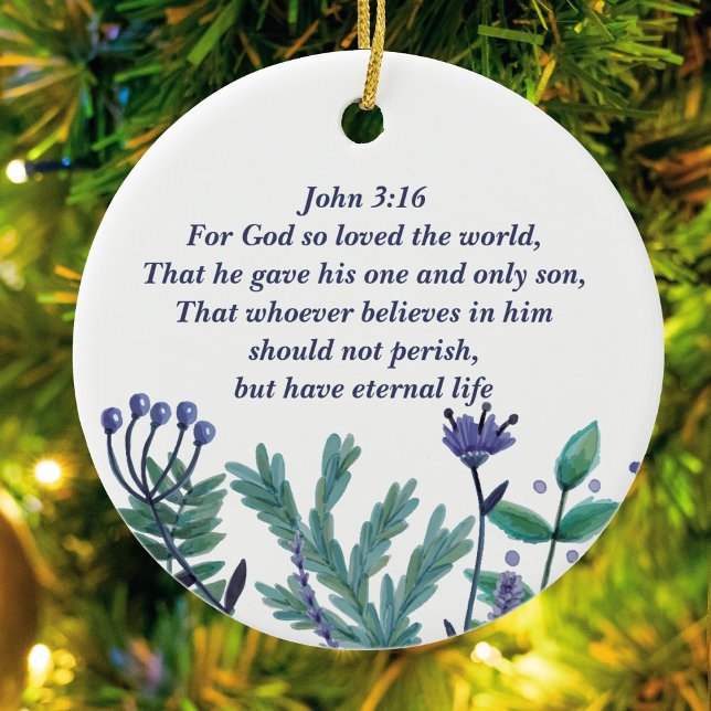 Beautiful John 3:16 Pretty Floral Christian Quote Ceramic Ornament (Creator Uploaded)