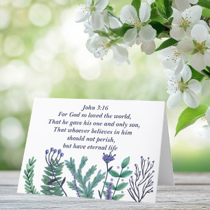 Beautiful John 3:16 Pretty Floral Christian Quote Holiday Card