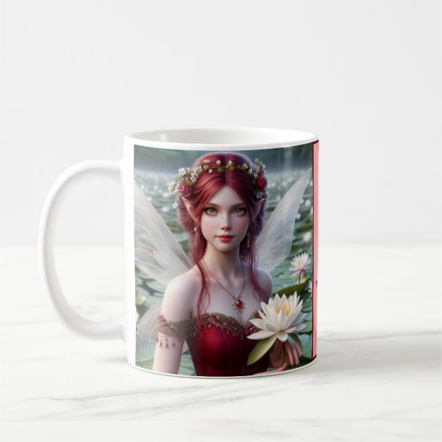 Beautiful July Fairy in Water Lilies Coffee Mug (Left)