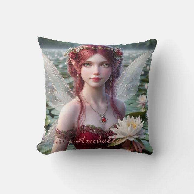 Beautiful July Fairy in Water Lilies Cushion (Front)
