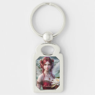 Beautiful July Fairy in Water Lilies Key Ring