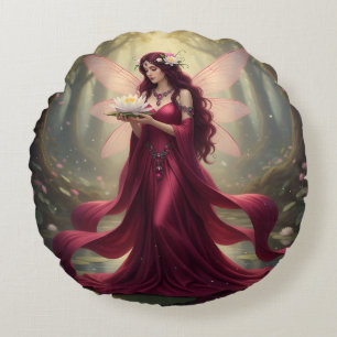 Beautiful July Ruby Fairy Round Cushion