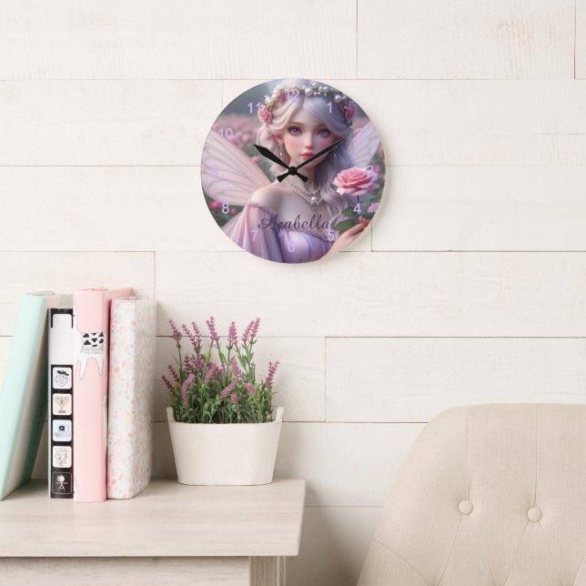 Beautiful June Fairy in Roses Large Clock (Reading Room)
