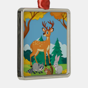 Beautiful Jungle Animals in Green Landscape Metal Ornament