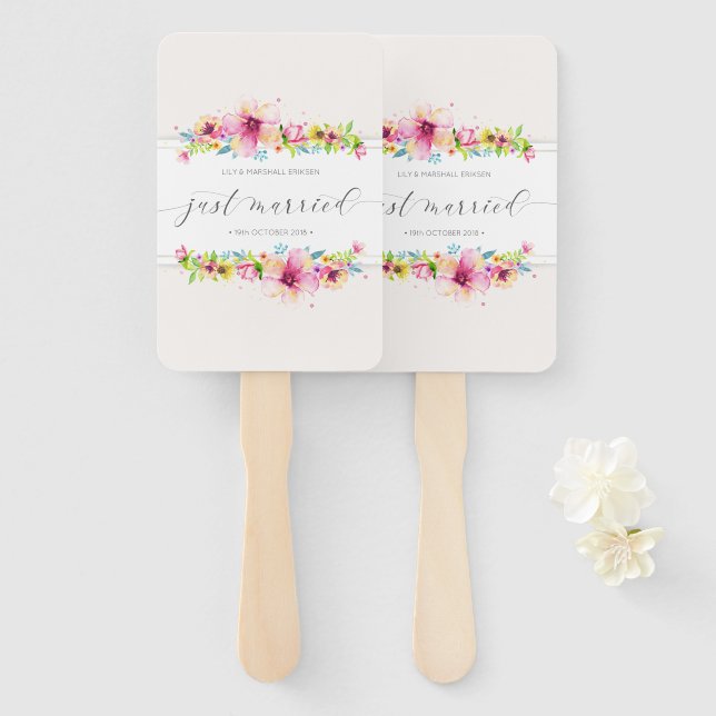 Beautiful Just Married Wedding | Hand Fans (Front and Back)