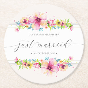 Beautiful Just Married Wedding Paper Coaster