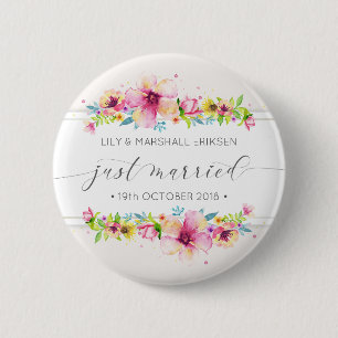 Beautiful Just Married Wedding Pin Button