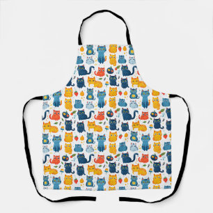 Beautiful kawaii cats, playing with toys white ba Apron