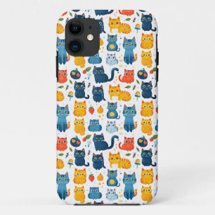 Beautiful kawaii cats, playing with toys white ba iPhone 11 Case