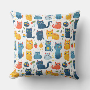  Beautiful kawaii cats, playing with toys white ba Cushion