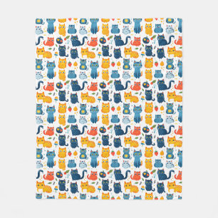 Beautiful kawaii cats, playing with toys white ba Fleece Blanket