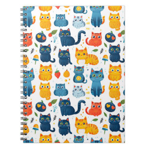 Beautiful kawaii cats, playing with toys white ba Notebook