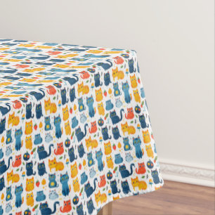 Beautiful kawaii cats, playing with toys white ba Tablecloth