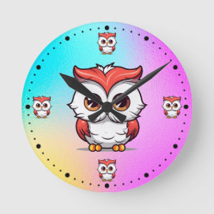 Beautiful Kawaii Style Owl Cartoon-77038 Round Clock