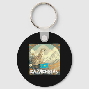 Beautiful Kazakhstan Big Cat Costume with Flag Key Ring