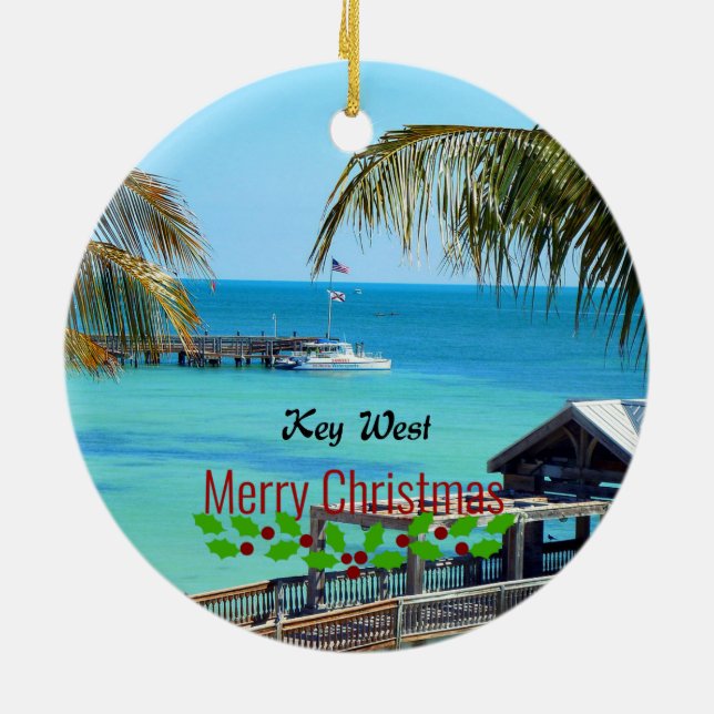 Beautiful Key West - Merry Christmas Ceramic Ornament (Back)