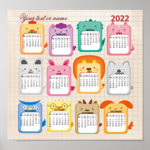 Beautiful kids calendar 2022 on poster