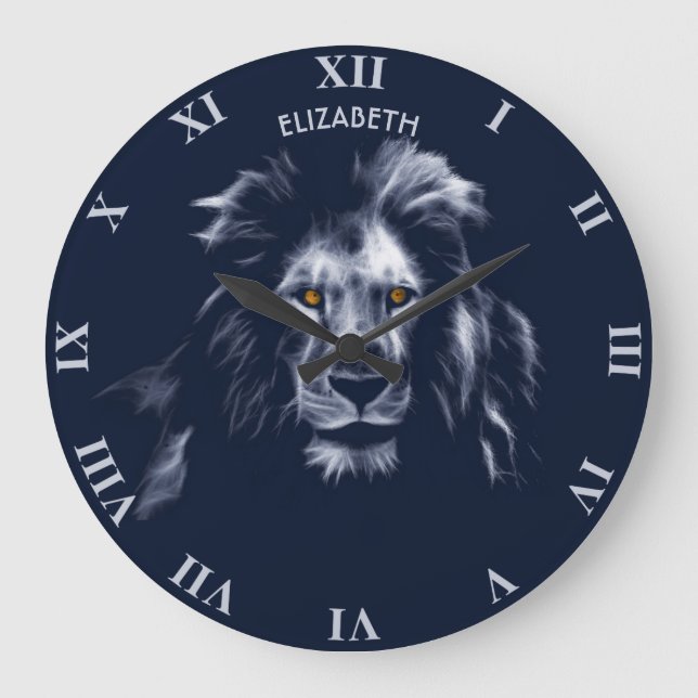 Beautiful King Lion Cool Graphic Blue Colours Large Clock (Front)