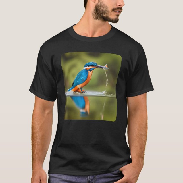 Beautiful Kingfisher Bird Catching a Fish T-Shirt (Front)