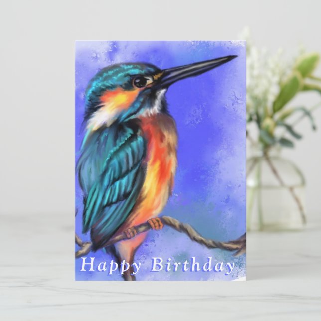Beautiful Kingfisher Bird Drawing - Happy Birthday (Standing Front)