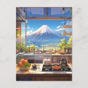Beautiful Kitchen with View of Mount Fuji Postcard