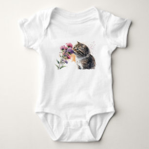 Beautiful Kitten Sniffing Flowers  Baby Bodysuit
